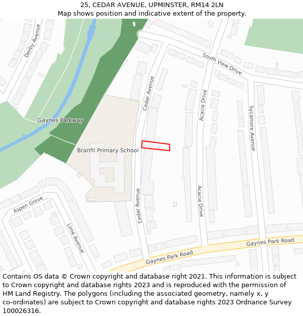 25, CEDAR AVENUE, UPMINSTER, RM14 2LN: Location map and indicative extent of plot