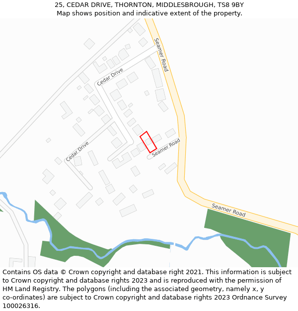 25, CEDAR DRIVE, THORNTON, MIDDLESBROUGH, TS8 9BY: Location map and indicative extent of plot