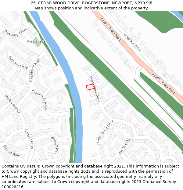 25, CEDAR WOOD DRIVE, ROGERSTONE, NEWPORT, NP10 9JR: Location map and indicative extent of plot