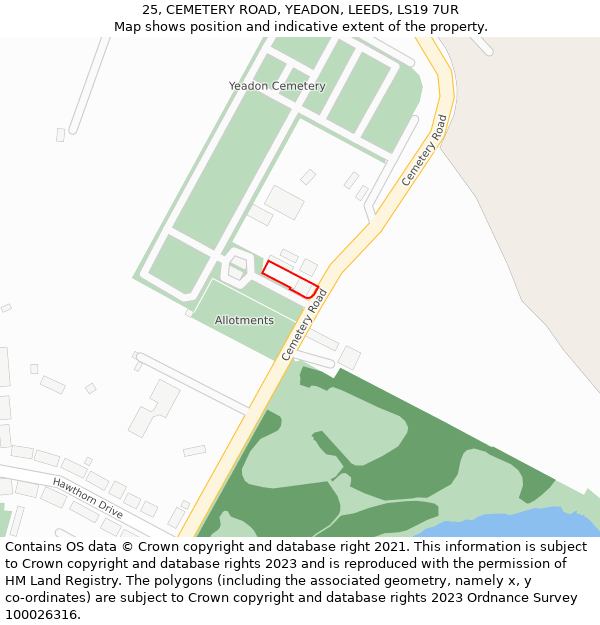25, CEMETERY ROAD, YEADON, LEEDS, LS19 7UR: Location map and indicative extent of plot
