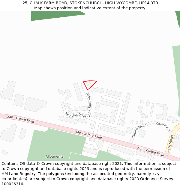 25, CHALK FARM ROAD, STOKENCHURCH, HIGH WYCOMBE, HP14 3TB: Location map and indicative extent of plot