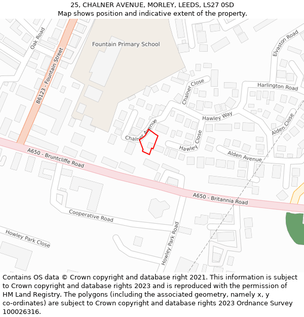 25, CHALNER AVENUE, MORLEY, LEEDS, LS27 0SD: Location map and indicative extent of plot