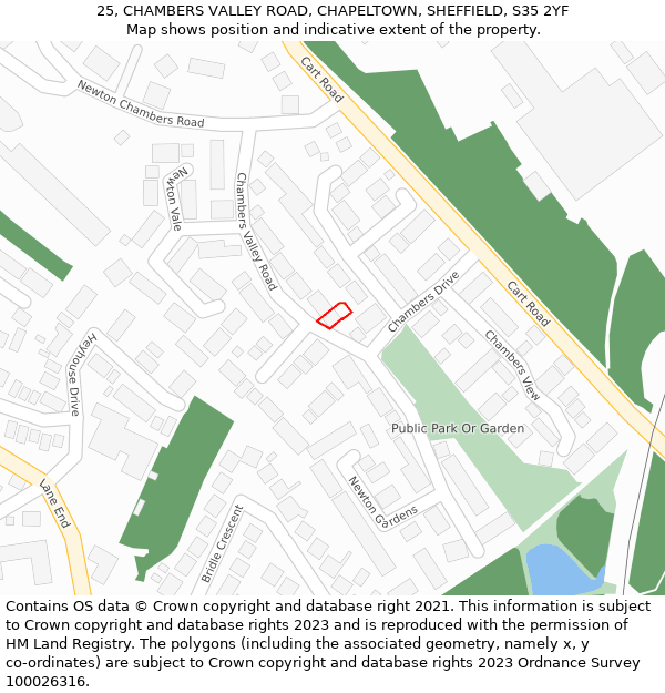 25, CHAMBERS VALLEY ROAD, CHAPELTOWN, SHEFFIELD, S35 2YF: Location map and indicative extent of plot