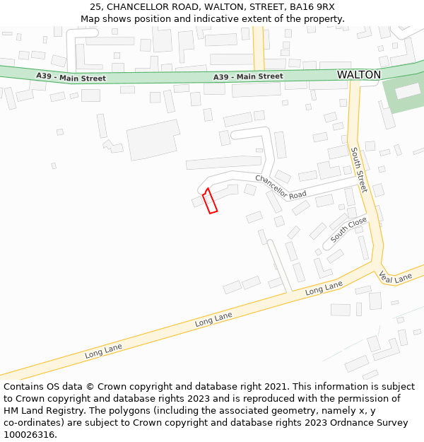 25, CHANCELLOR ROAD, WALTON, STREET, BA16 9RX: Location map and indicative extent of plot