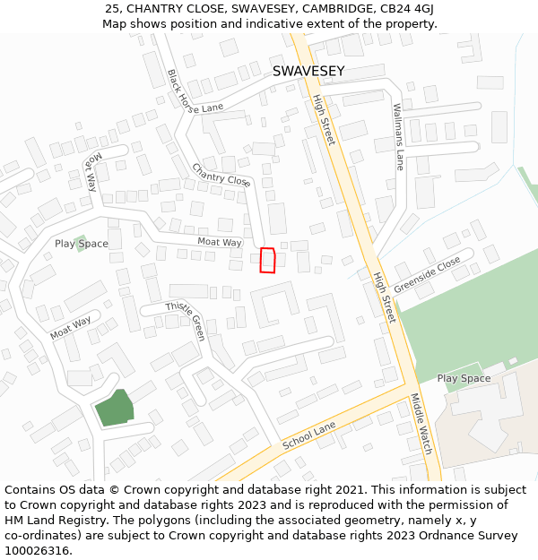 25, CHANTRY CLOSE, SWAVESEY, CAMBRIDGE, CB24 4GJ: Location map and indicative extent of plot