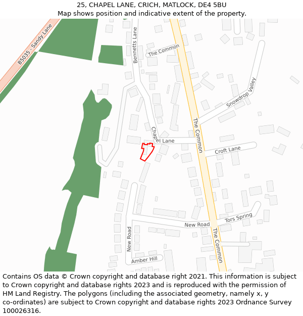 25, CHAPEL LANE, CRICH, MATLOCK, DE4 5BU: Location map and indicative extent of plot