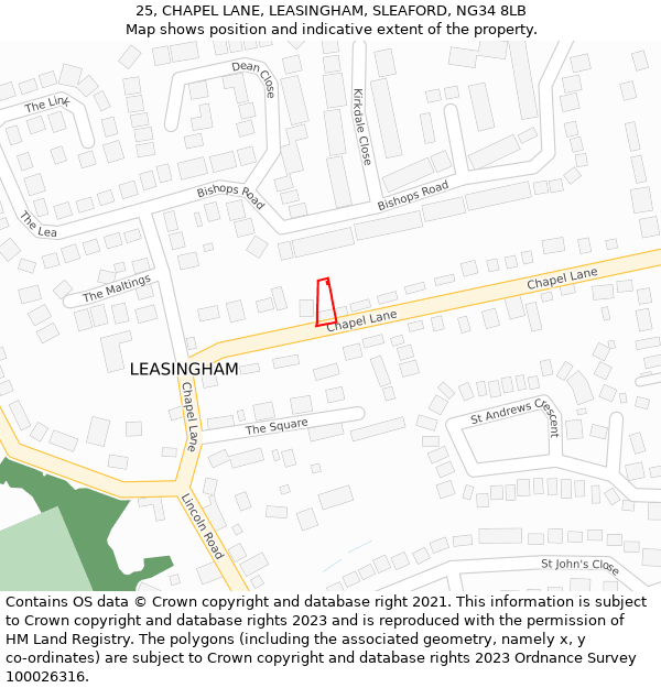 25, CHAPEL LANE, LEASINGHAM, SLEAFORD, NG34 8LB: Location map and indicative extent of plot