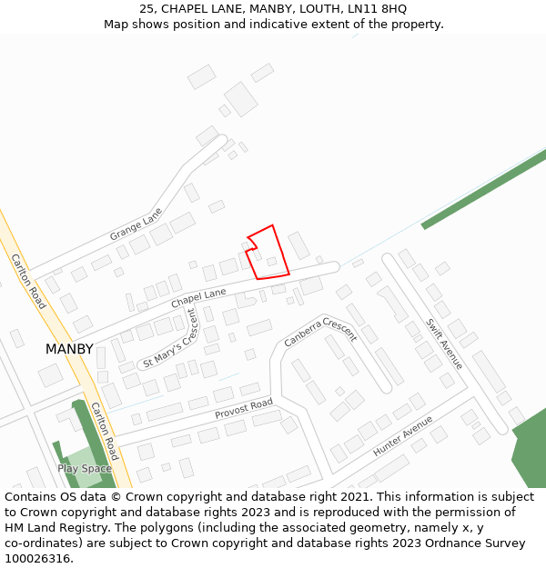 25, CHAPEL LANE, MANBY, LOUTH, LN11 8HQ: Location map and indicative extent of plot