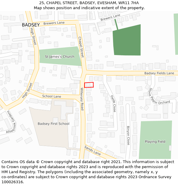 25, CHAPEL STREET, BADSEY, EVESHAM, WR11 7HA: Location map and indicative extent of plot