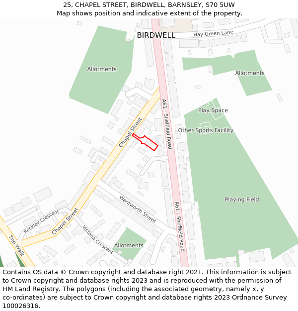 25, CHAPEL STREET, BIRDWELL, BARNSLEY, S70 5UW: Location map and indicative extent of plot