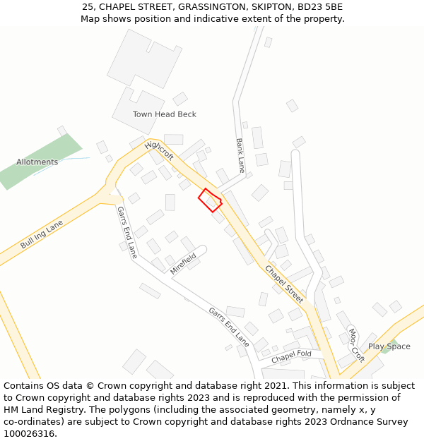 25, CHAPEL STREET, GRASSINGTON, SKIPTON, BD23 5BE: Location map and indicative extent of plot