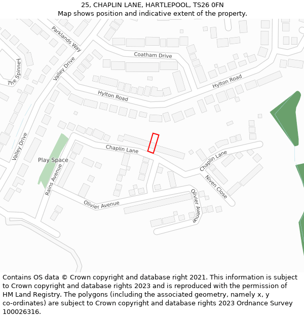 25, CHAPLIN LANE, HARTLEPOOL, TS26 0FN: Location map and indicative extent of plot