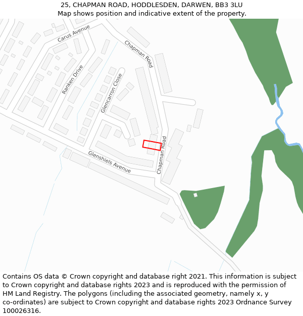 25, CHAPMAN ROAD, HODDLESDEN, DARWEN, BB3 3LU: Location map and indicative extent of plot