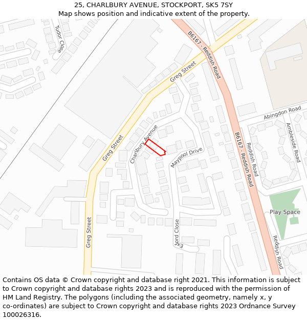 25, CHARLBURY AVENUE, STOCKPORT, SK5 7SY: Location map and indicative extent of plot