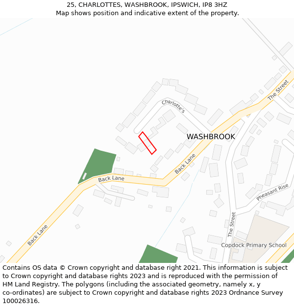 25, CHARLOTTES, WASHBROOK, IPSWICH, IP8 3HZ: Location map and indicative extent of plot