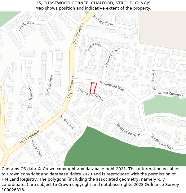 25, CHASEWOOD CORNER, CHALFORD, STROUD, GL6 8JS: Location map and indicative extent of plot