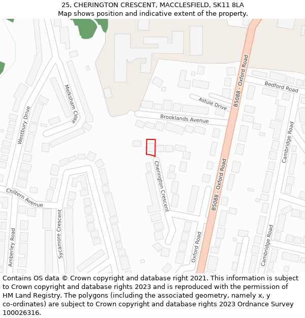 25, CHERINGTON CRESCENT, MACCLESFIELD, SK11 8LA: Location map and indicative extent of plot