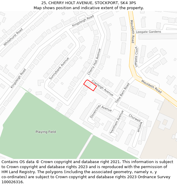 25, CHERRY HOLT AVENUE, STOCKPORT, SK4 3PS: Location map and indicative extent of plot