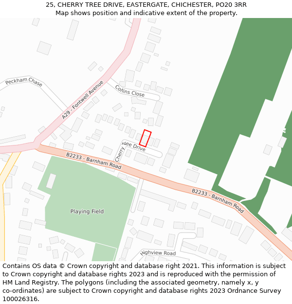 25, CHERRY TREE DRIVE, EASTERGATE, CHICHESTER, PO20 3RR: Location map and indicative extent of plot