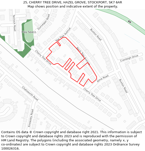 25, CHERRY TREE DRIVE, HAZEL GROVE, STOCKPORT, SK7 6AR: Location map and indicative extent of plot
