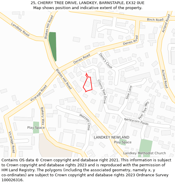 25, CHERRY TREE DRIVE, LANDKEY, BARNSTAPLE, EX32 0UE: Location map and indicative extent of plot