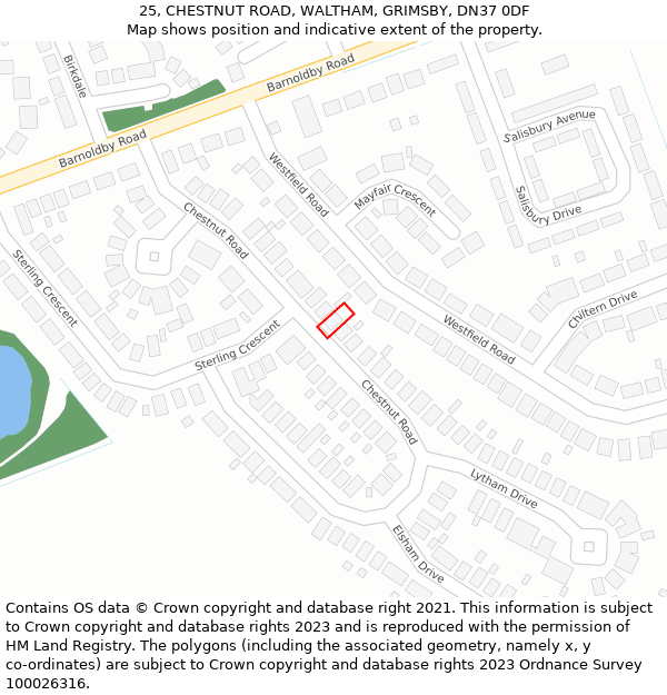 25, CHESTNUT ROAD, WALTHAM, GRIMSBY, DN37 0DF: Location map and indicative extent of plot