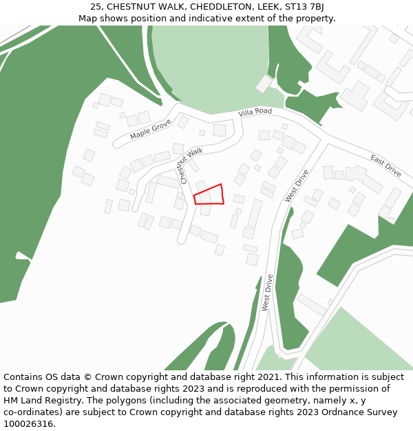 25, CHESTNUT WALK, CHEDDLETON, LEEK, ST13 7BJ: Location map and indicative extent of plot