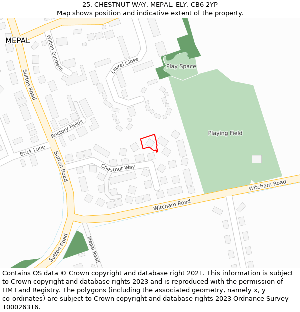 25, CHESTNUT WAY, MEPAL, ELY, CB6 2YP: Location map and indicative extent of plot