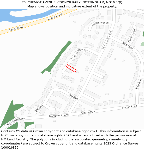 25, CHEVIOT AVENUE, CODNOR PARK, NOTTINGHAM, NG16 5QQ: Location map and indicative extent of plot