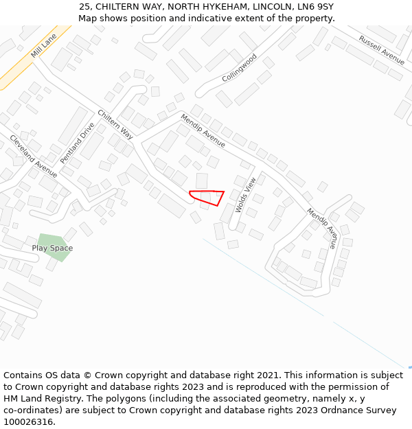 25, CHILTERN WAY, NORTH HYKEHAM, LINCOLN, LN6 9SY: Location map and indicative extent of plot