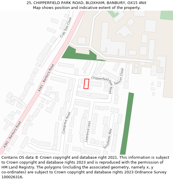 25, CHIPPERFIELD PARK ROAD, BLOXHAM, BANBURY, OX15 4NX: Location map and indicative extent of plot