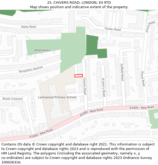 25, CHIVERS ROAD, LONDON, E4 9TD: Location map and indicative extent of plot