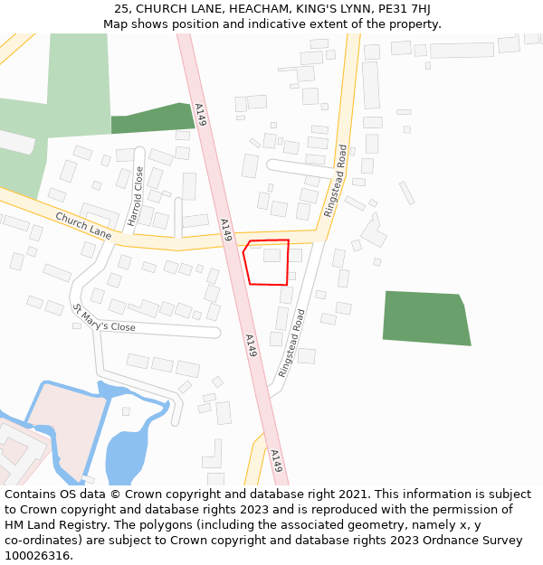 25, CHURCH LANE, HEACHAM, KING'S LYNN, PE31 7HJ: Location map and indicative extent of plot
