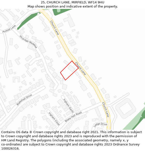 25, CHURCH LANE, MIRFIELD, WF14 9HU: Location map and indicative extent of plot