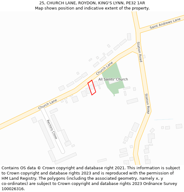 25, CHURCH LANE, ROYDON, KING'S LYNN, PE32 1AR: Location map and indicative extent of plot