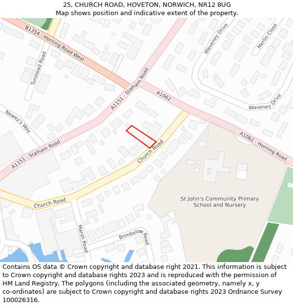 25, CHURCH ROAD, HOVETON, NORWICH, NR12 8UG: Location map and indicative extent of plot