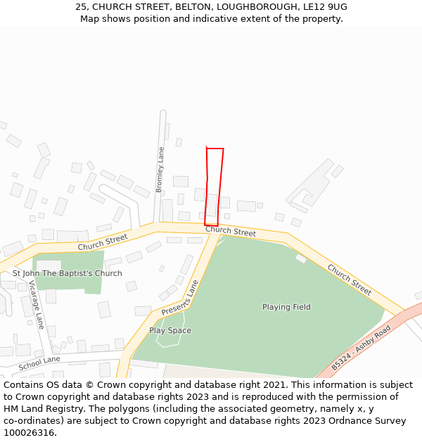25, CHURCH STREET, BELTON, LOUGHBOROUGH, LE12 9UG: Location map and indicative extent of plot