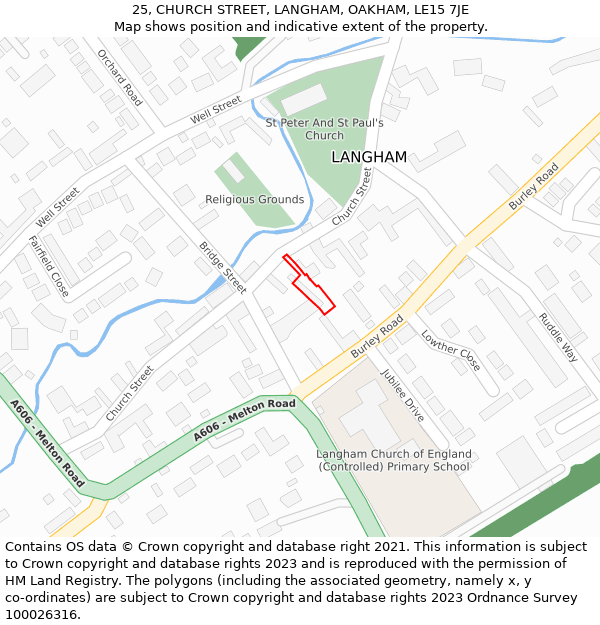 25, CHURCH STREET, LANGHAM, OAKHAM, LE15 7JE: Location map and indicative extent of plot