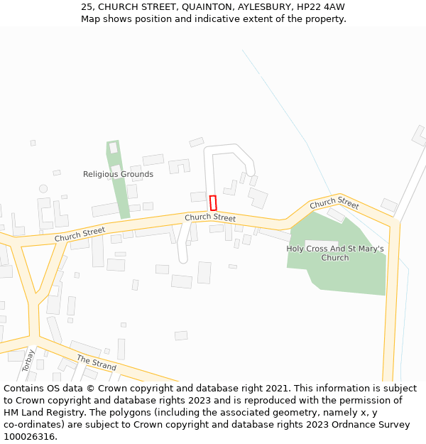 25, CHURCH STREET, QUAINTON, AYLESBURY, HP22 4AW: Location map and indicative extent of plot