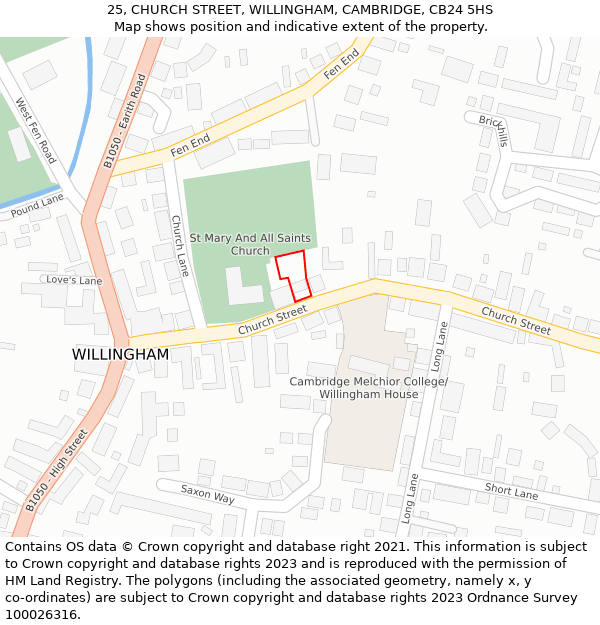 25, CHURCH STREET, WILLINGHAM, CAMBRIDGE, CB24 5HS: Location map and indicative extent of plot