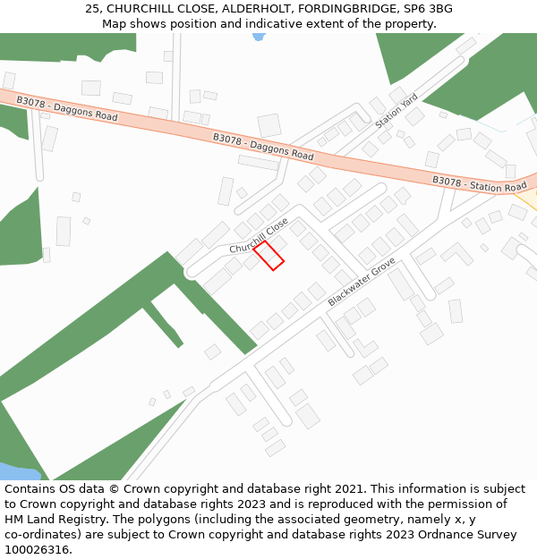 25, CHURCHILL CLOSE, ALDERHOLT, FORDINGBRIDGE, SP6 3BG: Location map and indicative extent of plot
