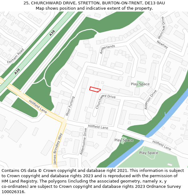 25, CHURCHWARD DRIVE, STRETTON, BURTON-ON-TRENT, DE13 0AU: Location map and indicative extent of plot