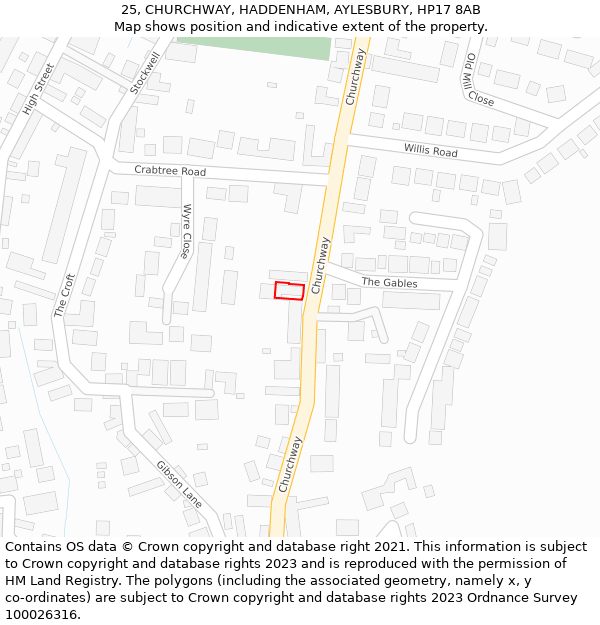 25, CHURCHWAY, HADDENHAM, AYLESBURY, HP17 8AB: Location map and indicative extent of plot