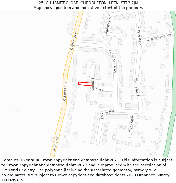 25, CHURNET CLOSE, CHEDDLETON, LEEK, ST13 7JN: Location map and indicative extent of plot