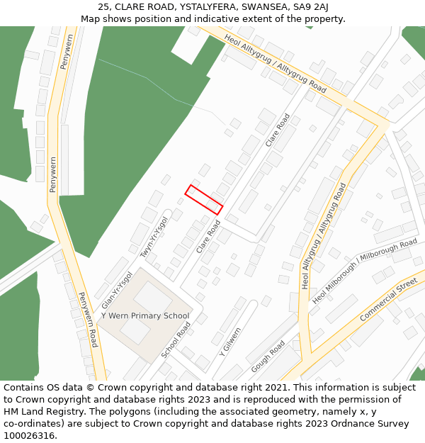 25, CLARE ROAD, YSTALYFERA, SWANSEA, SA9 2AJ: Location map and indicative extent of plot