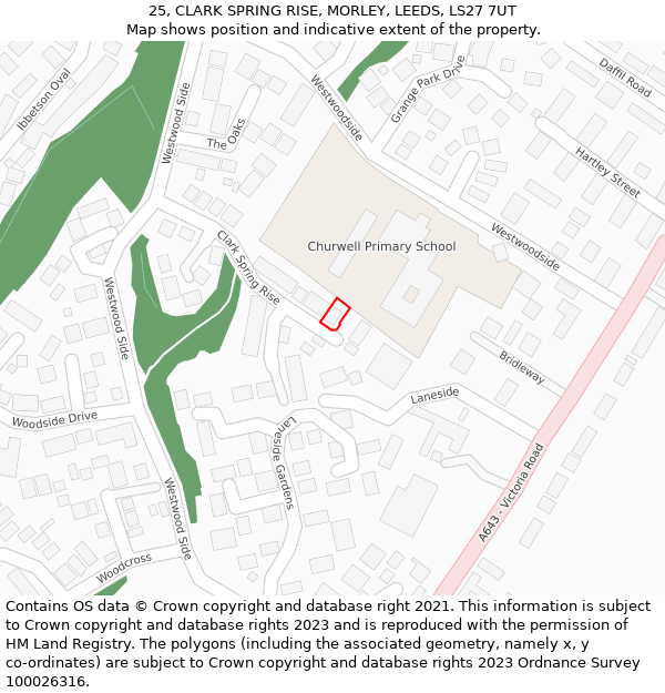 25, CLARK SPRING RISE, MORLEY, LEEDS, LS27 7UT: Location map and indicative extent of plot