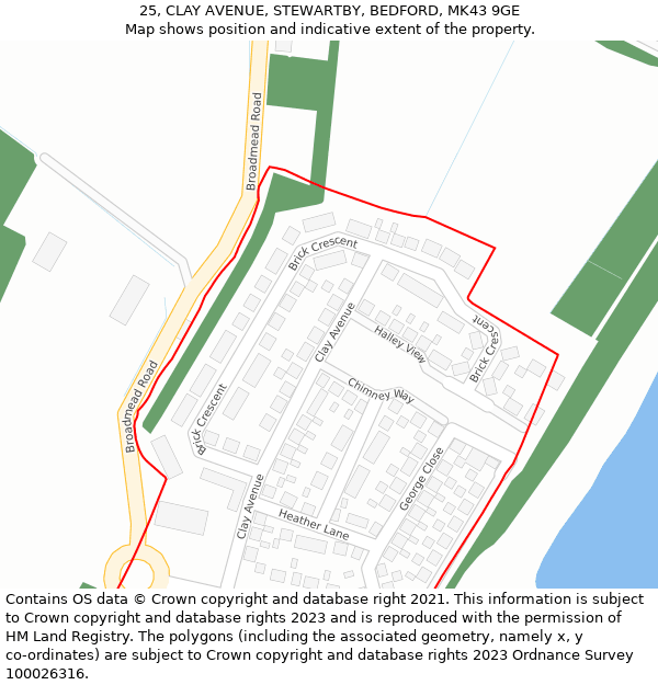 25, CLAY AVENUE, STEWARTBY, BEDFORD, MK43 9GE: Location map and indicative extent of plot