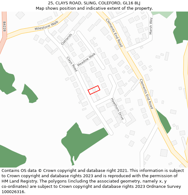 25, CLAYS ROAD, SLING, COLEFORD, GL16 8LJ: Location map and indicative extent of plot