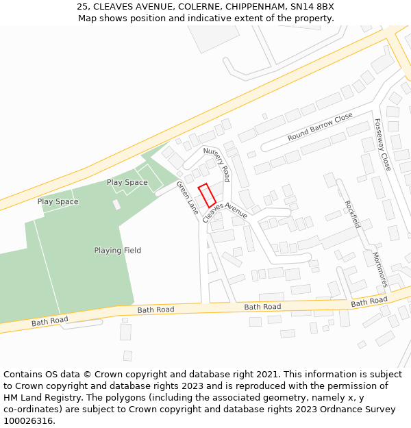 25, CLEAVES AVENUE, COLERNE, CHIPPENHAM, SN14 8BX: Location map and indicative extent of plot