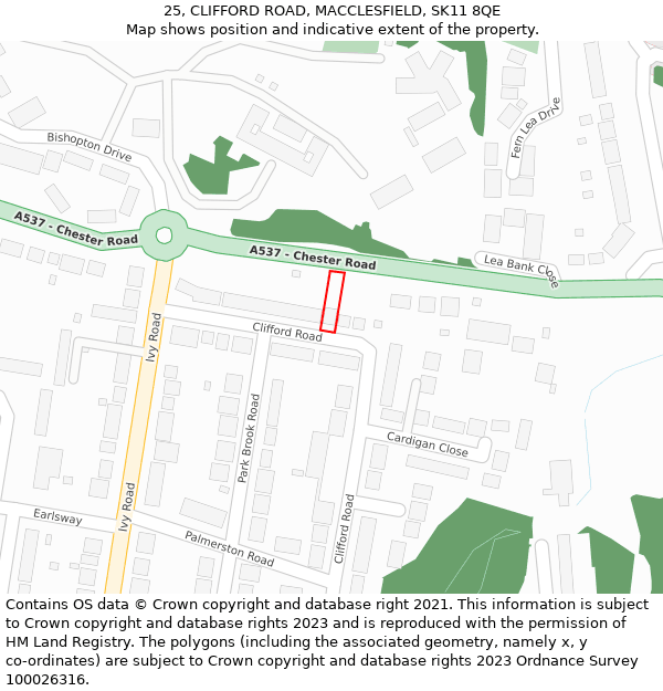 25, CLIFFORD ROAD, MACCLESFIELD, SK11 8QE: Location map and indicative extent of plot